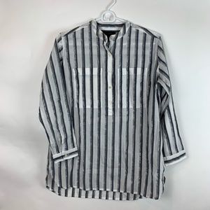 J. Crew White Popover with Blue & Metallic stripes